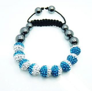 Blue White Gradient Womens Fashion Shambala Crystal bracelets Beads 9