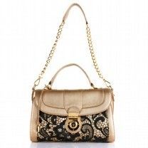 Frosting by Mary Norton Leather and Lace Satchel Purse Gold