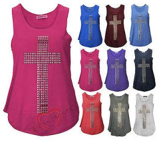 Muscle Back Sleeveless Cross Peace Gold Studded Top Vest Tee Tank