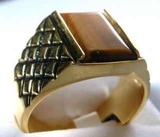 GENUINE TIGER EYE Mens Ring in Unique Setting Sizes 9   14