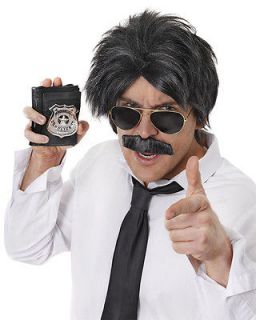 80S Black Cop Wig And Moustache Starsky And Hutch Magnum Fancy Dress