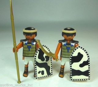 Egyptian Soldier Figure Lot with Gold Spear Sword Blue Chest Plate