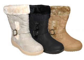 WOMENS WIDE FIT QUILTED FULLY FUR LINED WINTER BOOTS LADIES UK SIZE 3