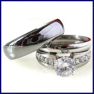 3pcs TUNGSTEN and STAINLESS STEEL Engagement Wedding Band Ring SET New