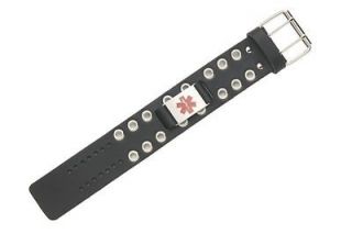 Medical Id Bracelet, Leather  Rocker Style Eyelets, 6.5 to 8.5