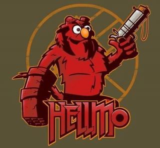 Sesame Street Elmo as Hellboy CRAZY MASHUP Parody Teefury Ladies Shirt