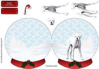 White Boxer dog Christmas Snow Globe by Liz Harrison