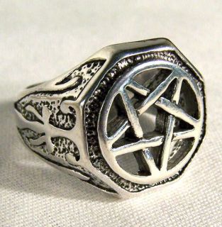 Biker Ring Silver Plated Open Pentagram