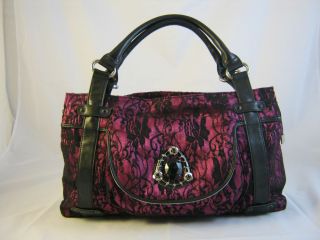 THE FIND Pink Leather with Black Lace Overlay with Black Leather Trim