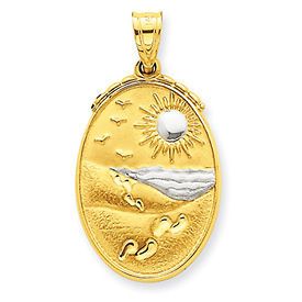 14k Two Tone Gold Footprints in the Sand Beach Pendant