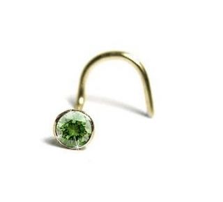 Olive Green Diamond Nose Stud 3pt in Choice of Gold