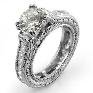 Natural Diamond Solid14K White Gold Retro Engagement Wedding Ring