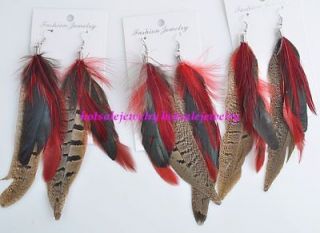 wholesale 24pairs natural feather dangle earrings