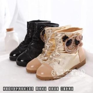 kids girls shoes shinny crystal panda mid calf boots gold/black