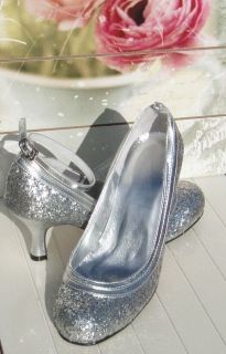 Vintage Style Charleston Flapper Party Wedding Silver Glitter Shoes