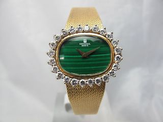 1980S UNIVERSAL GENIEVE 18K SOLID YELLOW GOLD WATCH MALACHITE DIAL