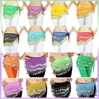 Rows Belly Dance Hip Skirt Scarf Wrap Belt Hipscarf with 128 Coins