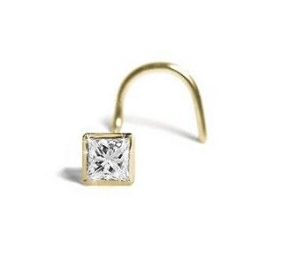 Princess Cut Square Diamond Nose Stud 7pt in Choice of Gold