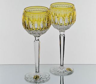 Waterford Amber Yellow Gold Crystal Clarendon Wine Goblets Glasses