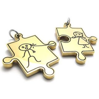 Mens Gold Love Puzzle Jigsaw Stainless Steel Pendant Necklace US120362