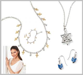 Avon Jewelry Embellished Cross Set, Star Of David Necklace, Dreidel