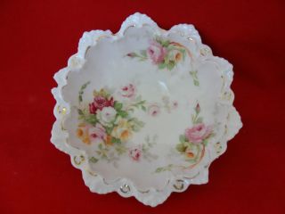Bowl with Florals, MZ Austria, Marked 18, Scalloped with Gold Trim