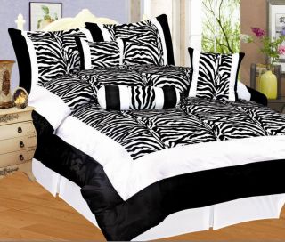 Black/White Zebra Flocking Bedding Comforter Set Queen