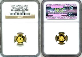 2009 GOLD SOMALIA 50 SHILLINGS NGC PROOF 68 ULTRA CAMEO AFRICAN