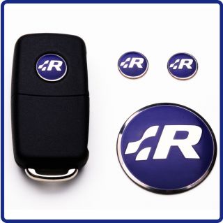 Blue RLine Fob Badges + Steering Wheel Badge Key Emblem Volkswagen R