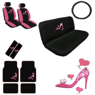 Cover Girly Pink Love Heel Hearts +Floor Mats+Wheel+Bel t+Head Pads
