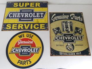Chevy Parts Service 3 Pc Set Signs Bowtie Piston Emblem Logo Dealer