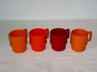 Coffee Mug Set Cups Autumn Colors Stackable Rim Handle Retro X 4