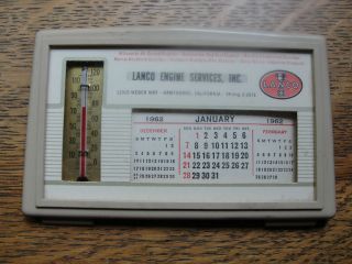 Lanco Engine Service calendar, 1962, thermometer, old advertising