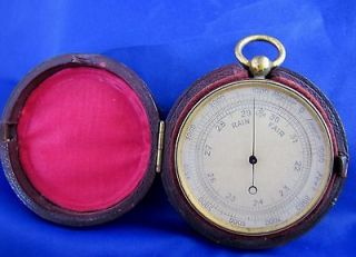 Antique 1800s leather cased gilt metal Compensated weather barometer