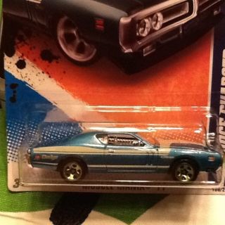 HOT WHEELS 2011 MUSCLE MANIA 71 DODGE CHARGER BLUE W/ GREEN RIMS #108