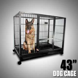 43 Heavy Duty Metal Dog Cage Kennel w Wheels Portable Pet Puppy