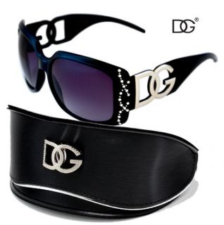 Black DG Sunglasses with Rhinestone Rims Oversized Case Stylish Shades