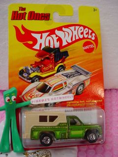 Hot Ones BACKWOODS BOMB pickup truck Met Green w Tan Camper Hot Wheels