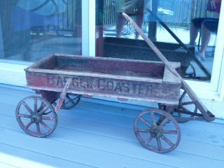 ANTIQUE CHILDS WOODEN WAGON W/SPOKE WHEELS LATE 1800S EARLY 1900S