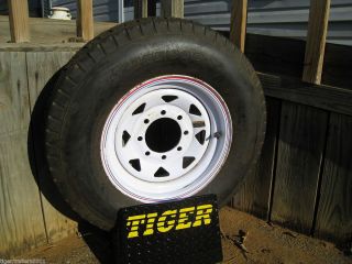 New ST235 80 16 Utility Trailer Tire on White Spoke Wheel