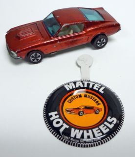1968 Hot Wheels Redlines Custom Mustang Red HK Button