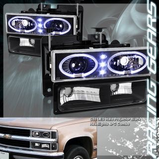 94 98 Chevy C K 1500 2500 3500 Black LED Dual Rim Projector Headlight