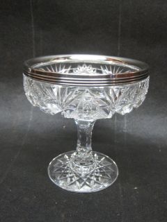 Antique abp Cut Glass Compote with Sterling Rim