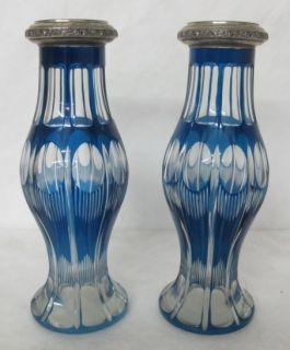 Stunning 19th Century Blue Baccarat Vases with Silver Rim