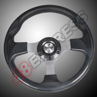 New 12 315mm PU Sport Racing Steering Wheel Horn Button Carbon Fiber