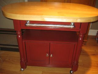 Condition Barn Red Kitchen Island Cart with Wheels Pick Up Only