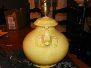 Vintage Yellow Pottery Elephant Red Wing Lamp Signed