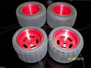 Vintage Aluminum Anodized Red wheels and tires for tamiya associated