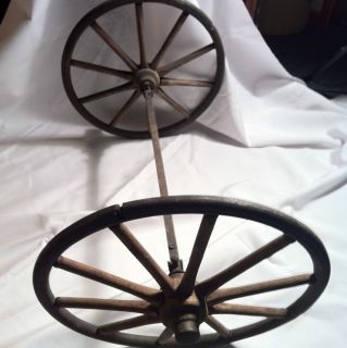 Antique Miniature Wooden Wagon Wheels Very Nice Old Cast Iron Axis
