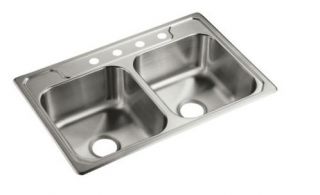 Stainless Double Bowl Drop in Kitchen Sink 33 x 22